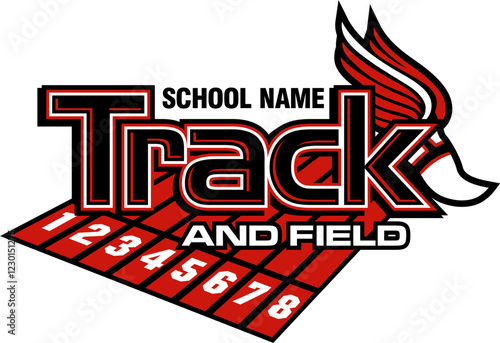 track and field team design with winged foot for school, college or league sports