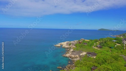 Wallpaper Mural La Digue, Seychelles. Aerial view of amazing tropical beach on a sunny day Torontodigital.ca
