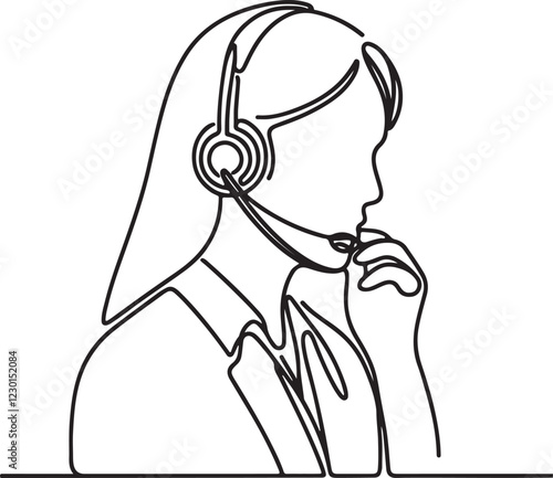 Wallpaper Mural Professional Line Drawing. Female Call Center Agent on Headset - Vector Illustration Torontodigital.ca