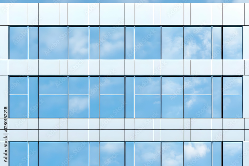 Modern building, blue sky, clouds, windows, office Modern building, blue sky, clouds, windows, office