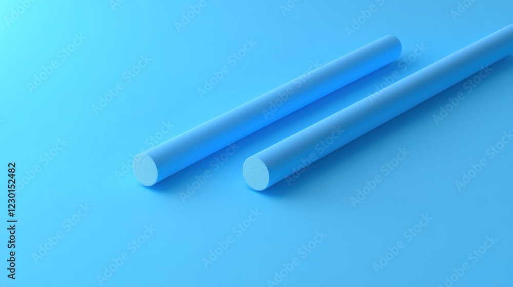Blue cylinders on blue background, minimal design, product display Blue cylinders on blue background, minimal design, product display