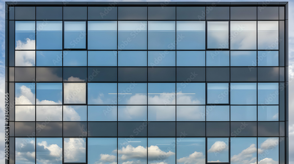Modern glass building, sky reflection Modern glass building, sky reflection