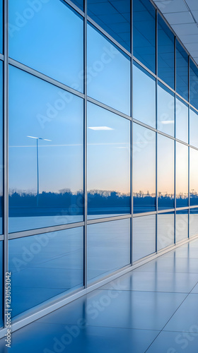 Modern building sunset reflection