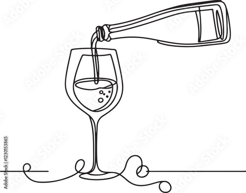 Line Drawing a Prosecco Glass and Pouring Wine