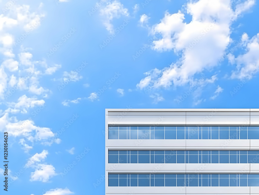 Modern office building, sunny sky Modern office building, sunny sky