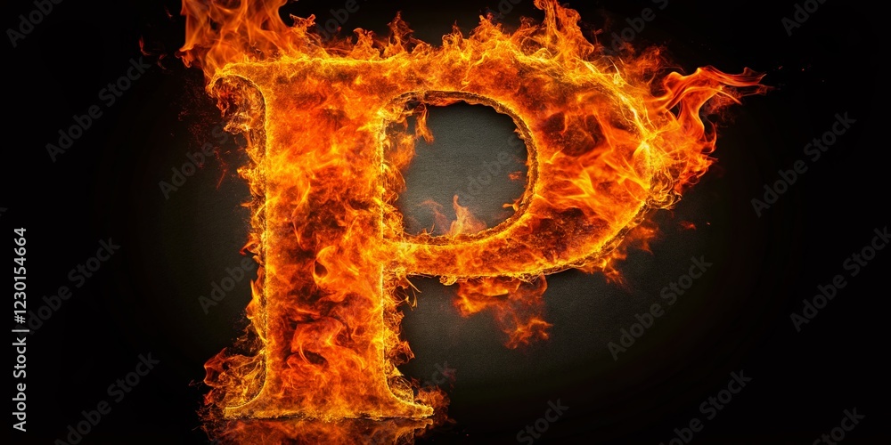 Fiery Letter P: Flaming Alphabet Letter Design on Black Background Fiery Letter P: Flaming Alphabet Letter Design on Black Background