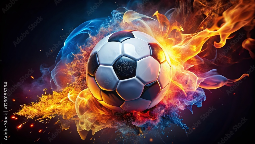 Fototapeta premium Flaming Football Emblem: Fiery Sports Design Stock Photo