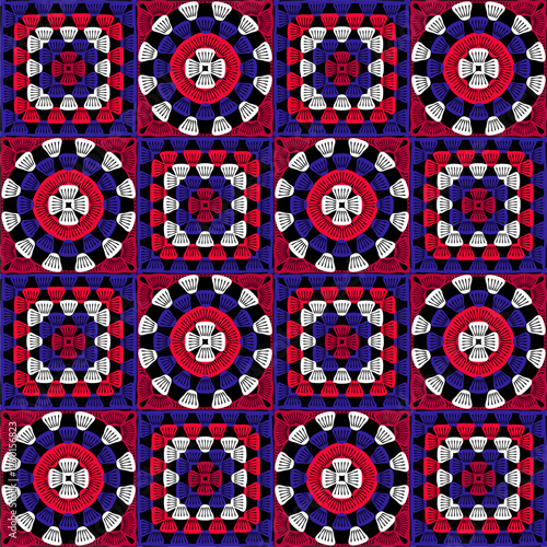 Pattern with crochet granny square wallpaper handmade decorative art design print	
