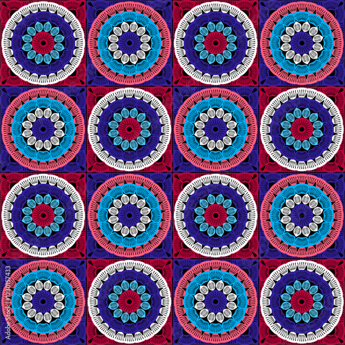 Pattern with crochet granny square wallpaper handmade decorative art design print	
