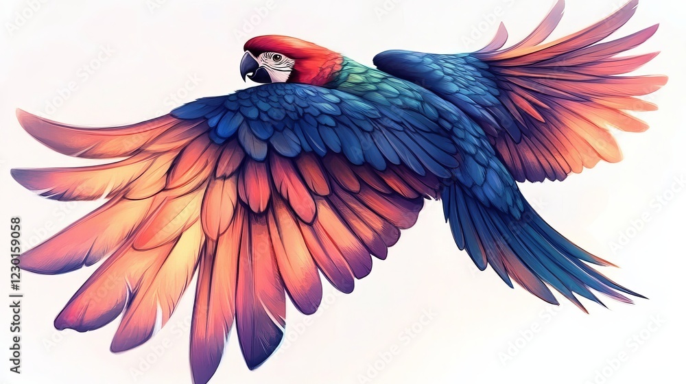 Fototapeta premium Witness nature's brilliance through the vibrant hues of this flying parrot illustration.