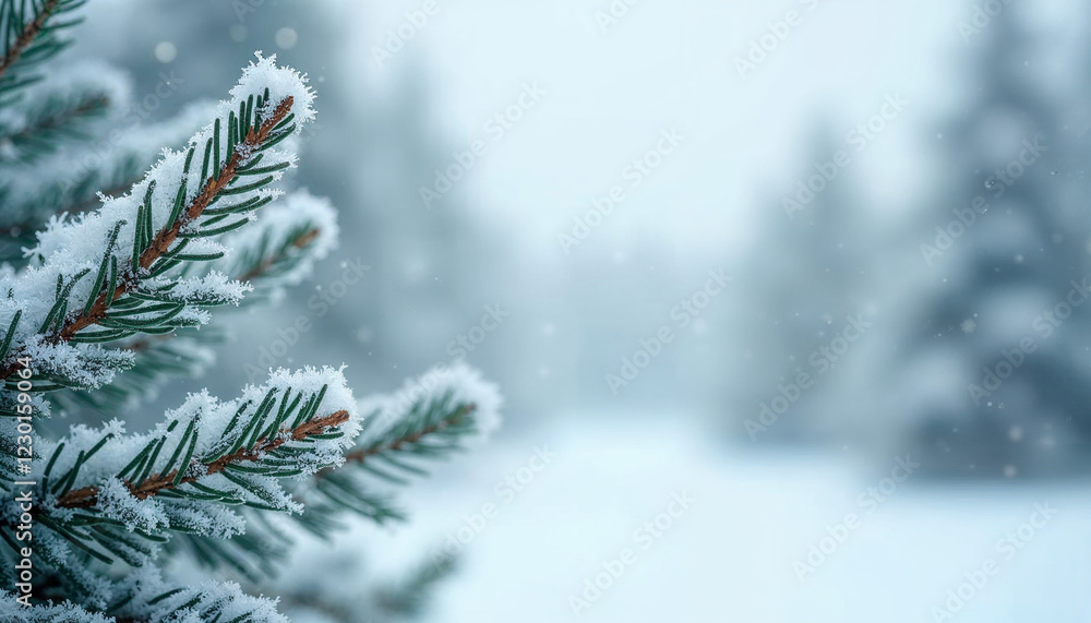 Winter background with frosted pine or spruce twig, christmas greeting card, space for text Winter background with frosted pine or spruce twig, christmas greeting card, space for text
