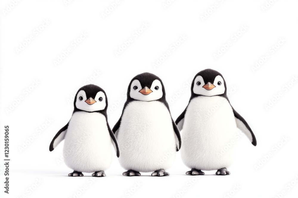 Fototapeta premium Cheerful penguin family enjoying sliding on ice in a fun winter activity in a bright and playful environment