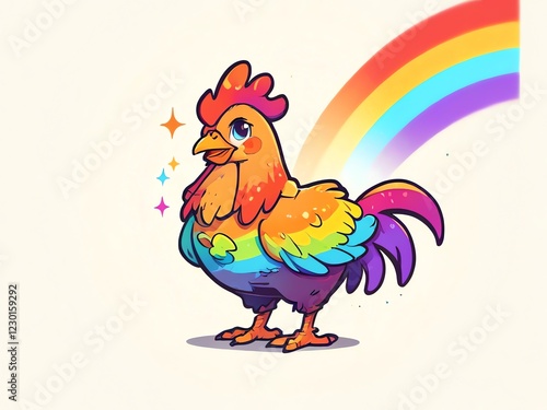 Rainbow Rooster: A vibrant illustration of a rooster adorned in rainbow colors, symbolizing pride and joy. photo