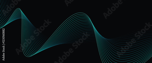 Vector abstract light lines wavy flowing dynamic in blue colors isolated on black background.