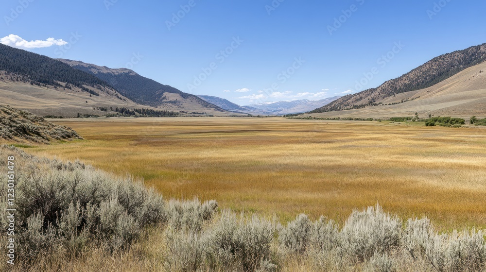 Obraz premium Serene Autumnal Valley Landscape in Montana