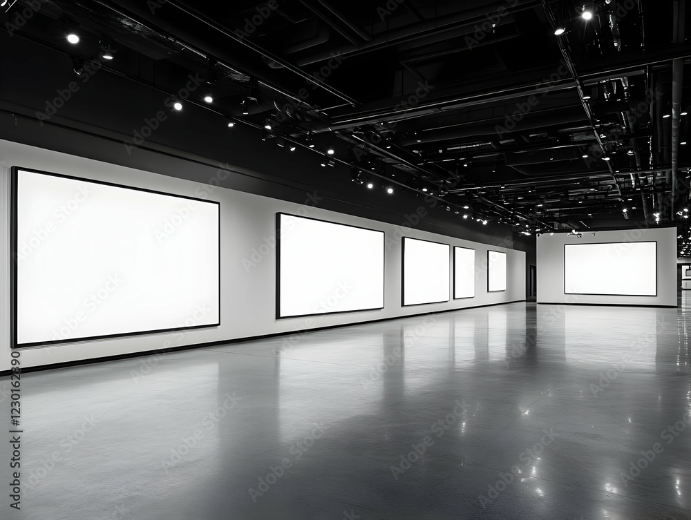 Obraz premium Empty gallery, modern art display, interior, background