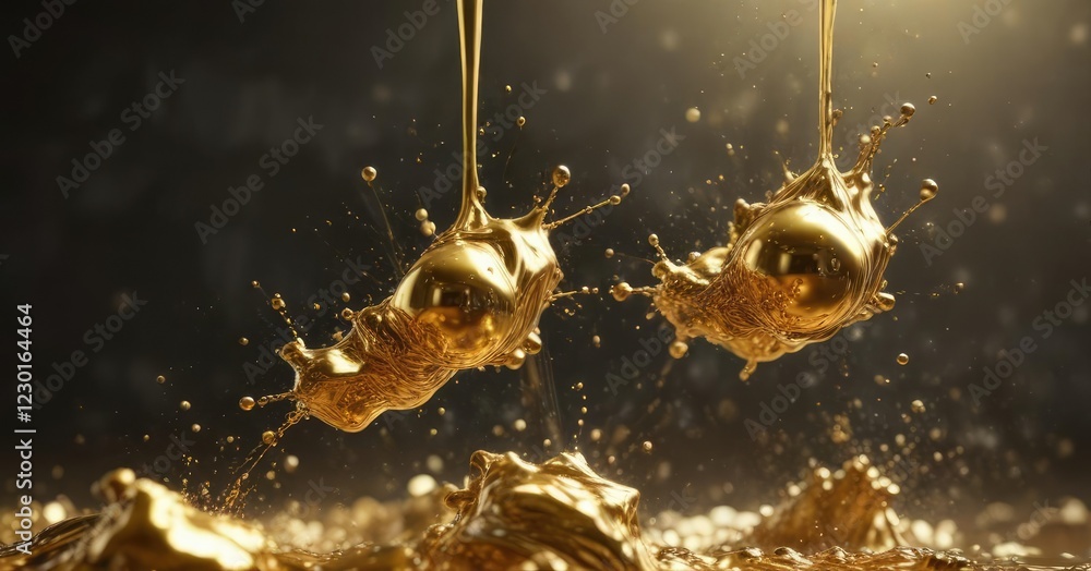 particles of gold suspended in a golden liquid , suspended, floating, radiant