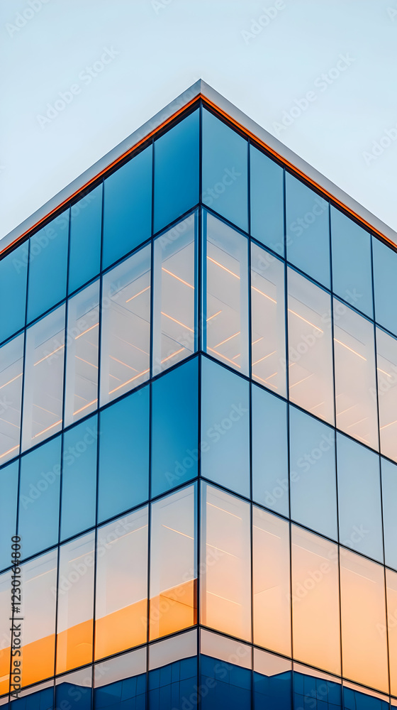 Sunset reflections on modern glass building Sunset reflections on modern glass building