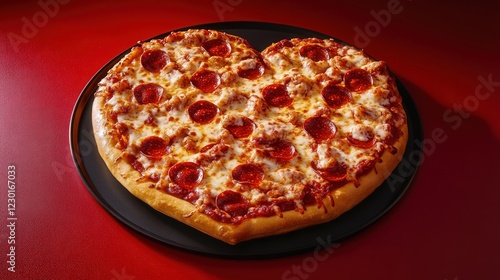 romantic heart-shaped pizza with crispy crust and vibrant toppings