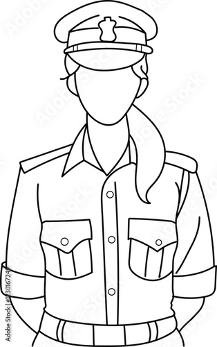 Woman police officer outline vector illustration 