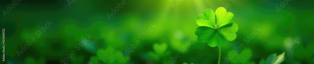 Naklejka premium Shiny green light illuminating a single clover bloom, nature, bloom, clover