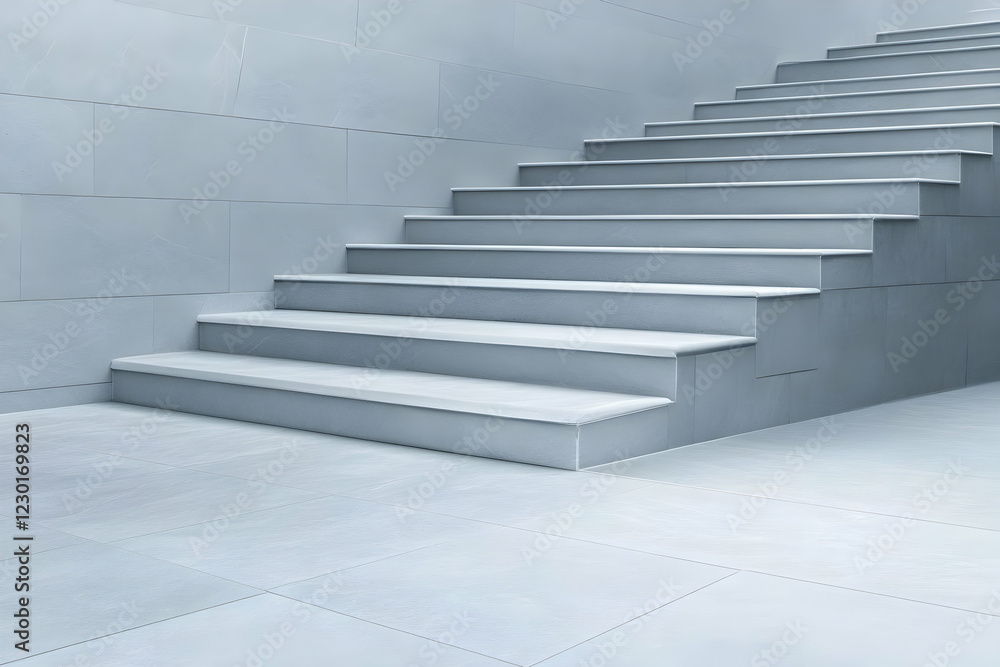 Fototapeta premium Modern staircase, building interior, floor tiles, ascent