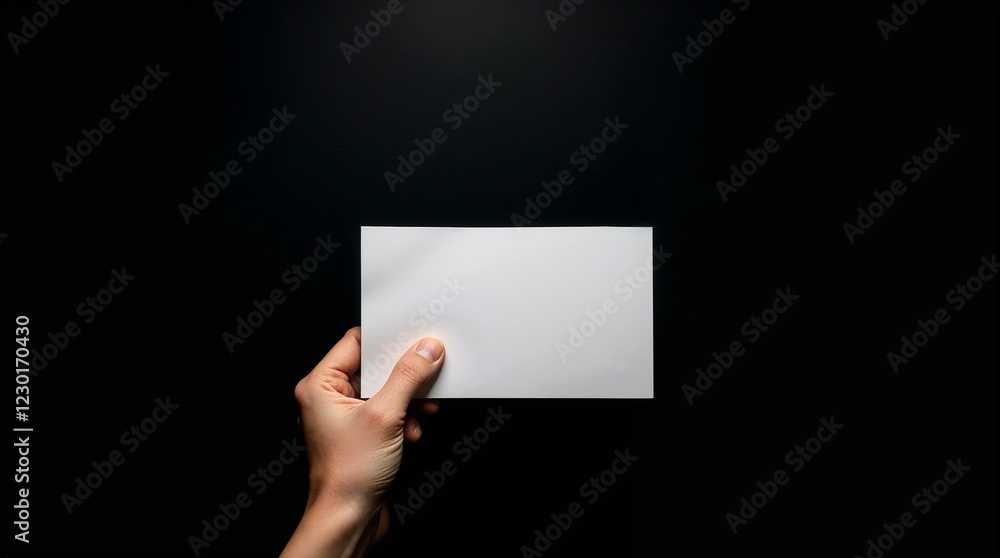 Hand holding blank card against black background with copy space Hand holding blank card against black background with copy space