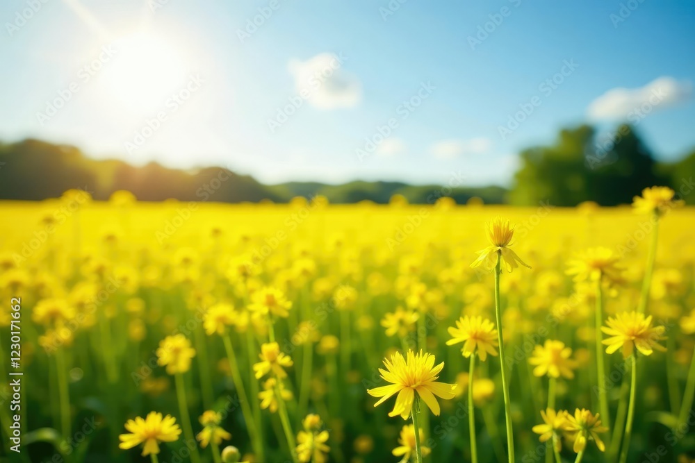 Sunny yellow field with rapeseed flowers blooming, bloom, golden, nature Sunny yellow field with rapeseed flowers blooming, bloom, golden, nature