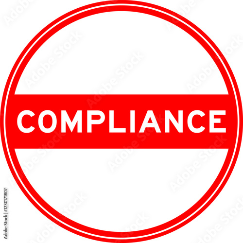 Red color round seal sticker in word compliance on white background