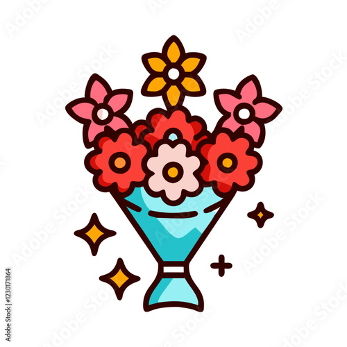 flower bouquet with glitter icon design