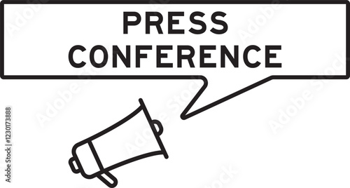 Megaphone icon with speech bubble in word press conference on white background