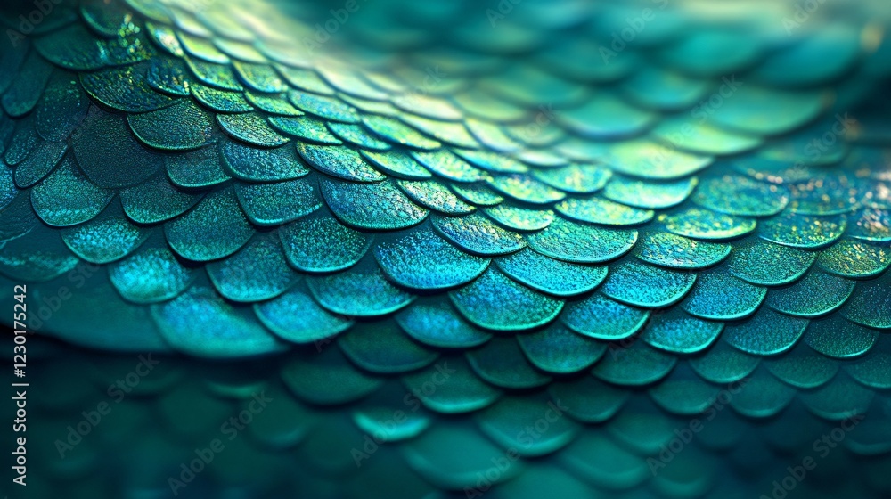 Fototapeta premium A vector illustration of a shimmering snake skin texture with iridescent scales in deep emerald tones.