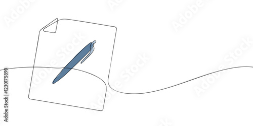 A single line drawing of a graphic file. Continuous line file with pen icon in color. One line icon edit file. Vector illustration.