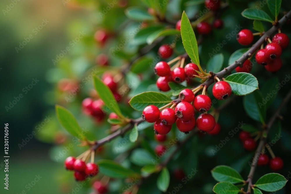 Cranberry red berries on a dense, compact evergreen shrub, plant, shrub, cranberry Cranberry red berries on a dense, compact evergreen shrub, plant, shrub, cranberry