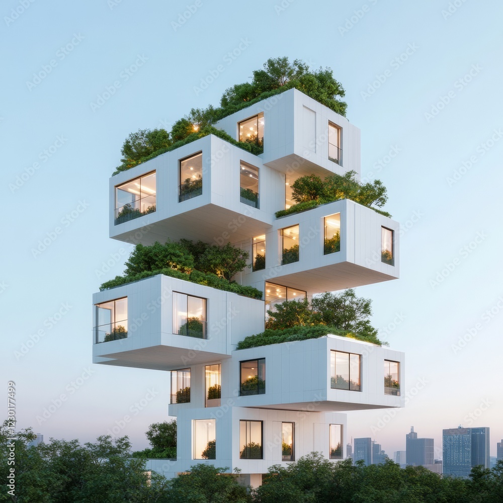 Vertical Garden Haven Modular Residential Tower with Rooftop Gardens and Solar Facade for Eco-Conscious Urban Living - Green Design and Sustainable Real Estate Solution in Seoul Vertical Garden Haven Modular Residential Tower with Rooftop Gardens and Solar Facade for Eco-Conscious Urban Living - Green Design and Sustainable Real Estate Solution in Seoul