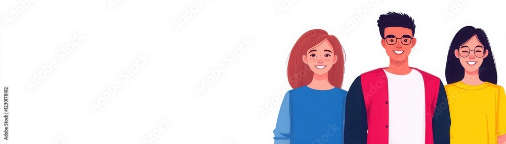 A diverse group of friends smiling together, representing unity and friendship in a modern, vibrant style. A diverse group of friends smiling together, representing unity and friendship in a modern, vibrant style.