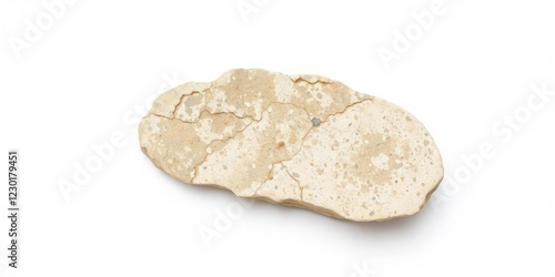 Isolated chert rock on a white background with subtle texture and natural light exposure, rustic accent, geological sample, smooth surface