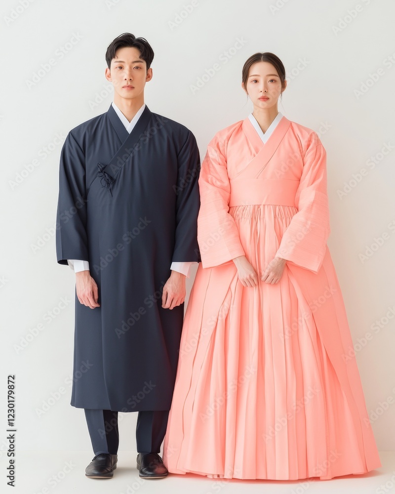 Elegant Fusion Fashion Modernized Hanbok with Navy Minimalism and Blush Elegance for Cultural Chic Studio Content and Contemporary Fashion Branding Elegant Fusion Fashion Modernized Hanbok with Navy Minimalism and Blush Elegance for Cultural Chic Studio Content and Contemporary Fashion Branding