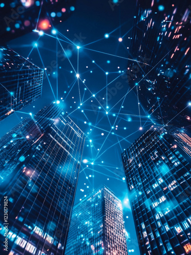 スマートシティとデジタルネットワークがつながる未来都市の夜景