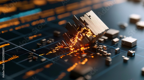 Market disruption illustrated by glowing abstract lines in digital landscape technology visualization futuristic environment high-detail view
