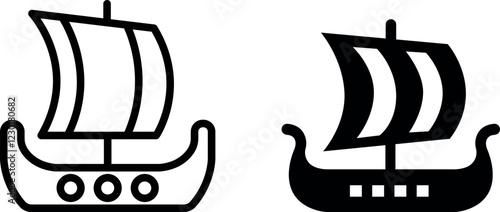 Viking Ship Vector Icon Set – Ancient Maritime and Norse Adventure Symbols