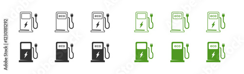 Electric charging station icon set. Eco power sing symbol. Isolated vector illustration
