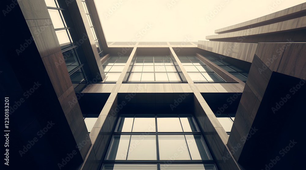Modern Architecture, Geometric Design, Looking Up, Building Facade Modern Architecture, Geometric Design, Looking Up, Building Facade