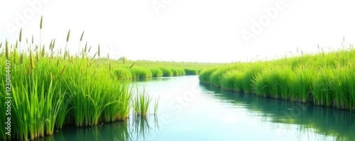 Wallpaper Mural Serene landscape with long green grass and reeds isolated on white background, natural scenery, wetland Torontodigital.ca