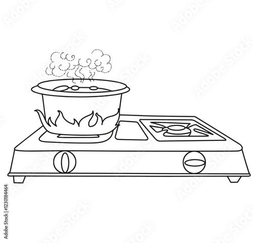 Cute cartoon hand drawn vector  stove home appliance outline,