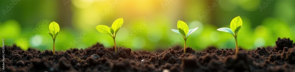 Springtime potato plants bursting forth from the ground, spring, roots, growth Springtime potato plants bursting forth from the ground, spring, roots, growth