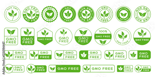 Non Gmo Free Icon Badges Signs Set. Collection Of Eco Bio Labels. Natural Product Logo. Organic Food Emblem.