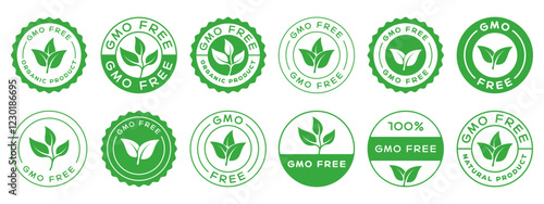 Non Gmo Free Icon Badges Signs Set. Collection Of Eco Bio Labels. Natural Product Logo. Organic Food Emblem.