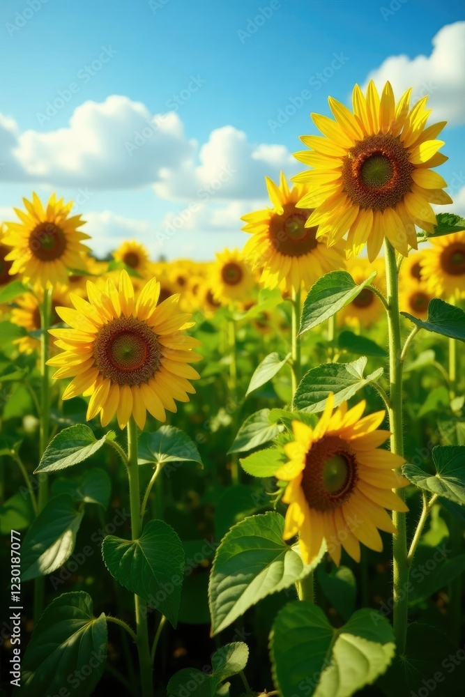Sunflower fields with tall stalks swaying in breeze, summer, agriculture, fields Sunflower fields with tall stalks swaying in breeze, summer, agriculture, fields