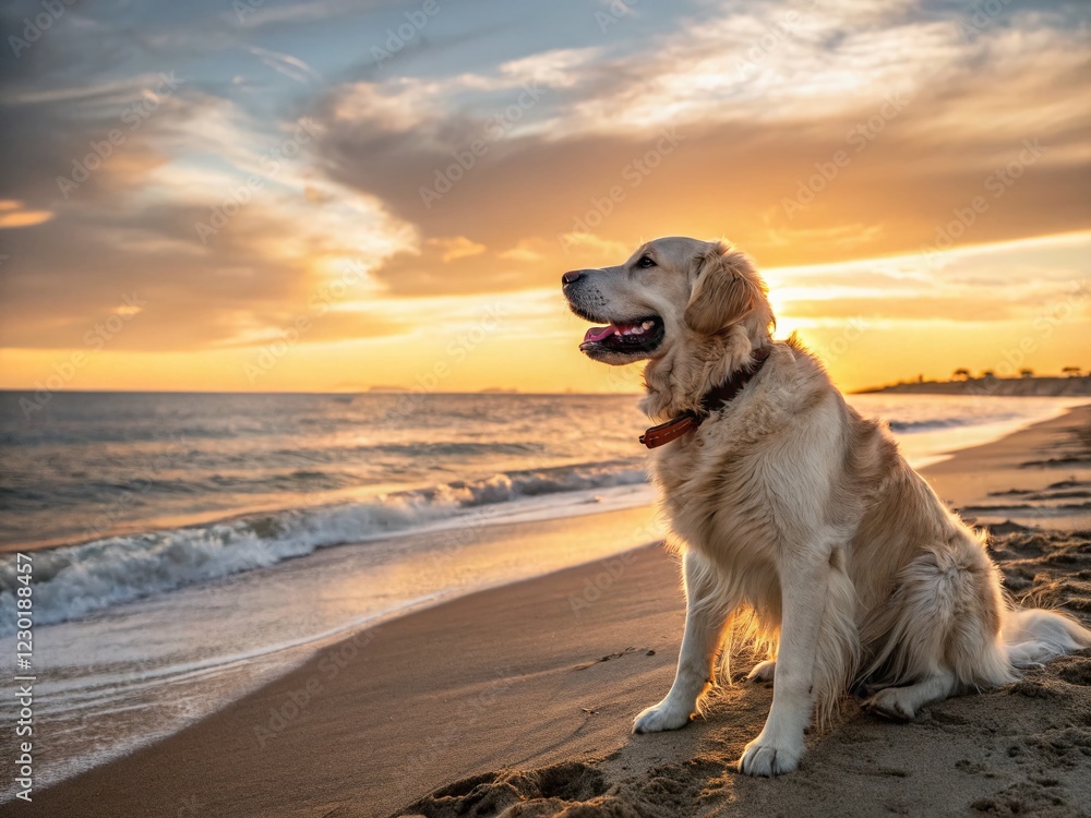 Golden Retriever Sunset Beach Dog Happy Puppy Coastal Canine